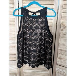 Halogen Womens 1 Tank Top Shell Scoop Neck Woven  Black